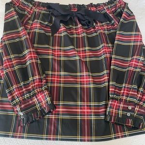 J Crew Holiday Plaid Tartan Off Shoulder Shirt